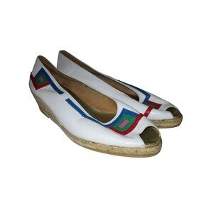 Margaret J Vintage White Color Blocked Flats Buttery Soft Leather - 8M
